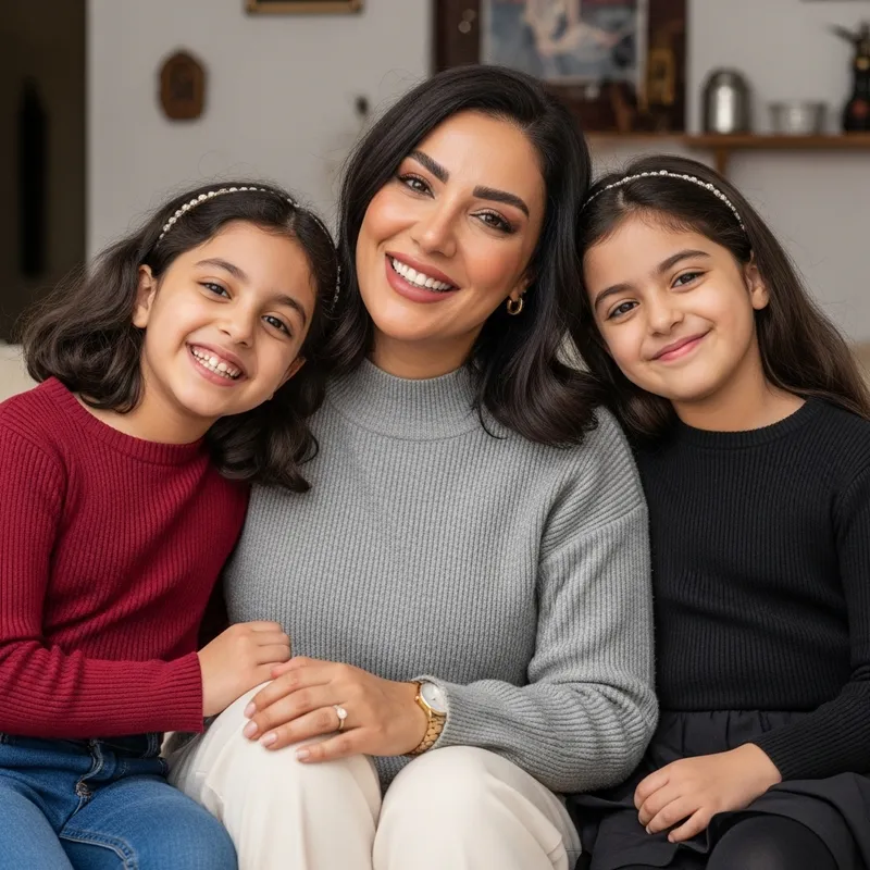 Joyful Middle-Eastern Woman & Daughters | Radiant Family Portrait