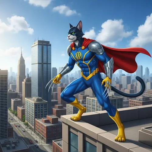 Sleek Feline-Inspired Superhero Leaping into Action