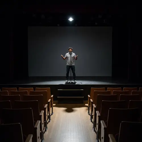 Engaging Stand-Up Comedy Performance in Empty Theater Hall
