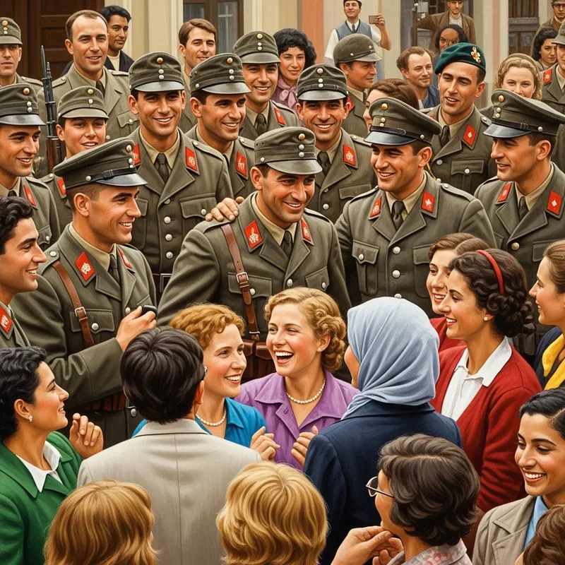Austrian Soldiers in a Modern Festive Atmosphere Capturing Candid Moments