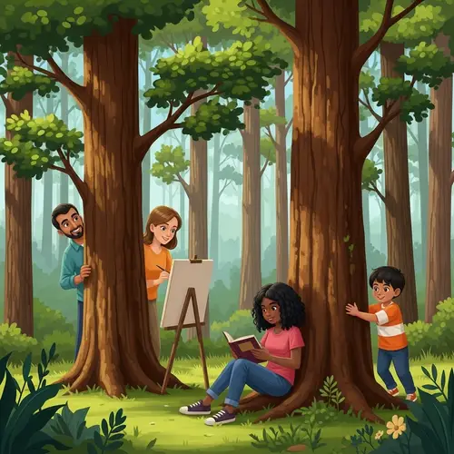 Family Interaction in Lush Forest | Multicultural Scene