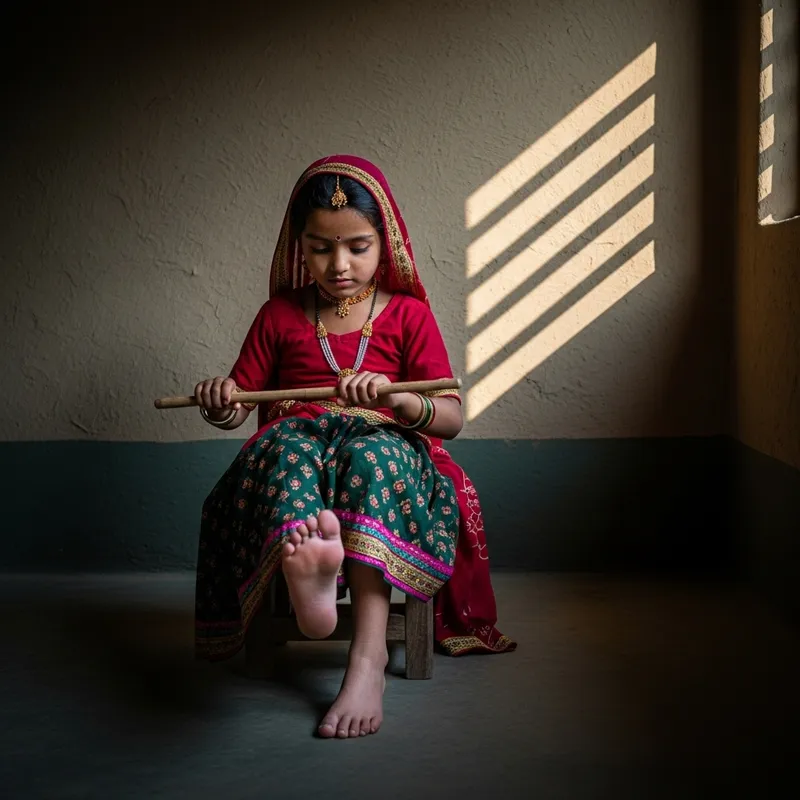 South Asian Girl Sitting in Traditional Attire Outdoors