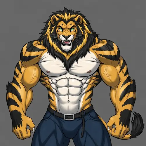 Muscular Anthropomorphic Lion - Impressive Strength & Presence