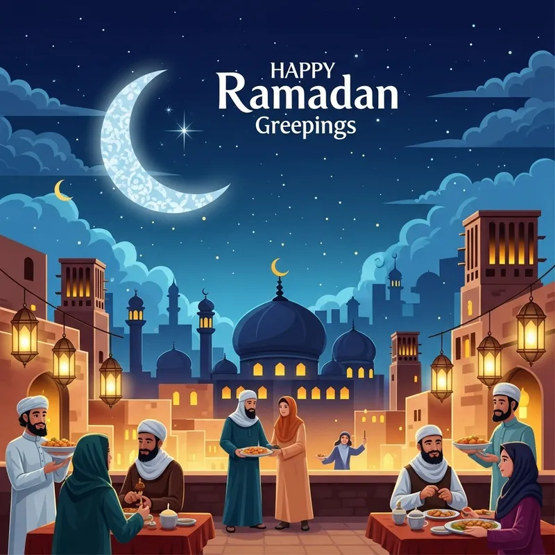 Ramadan Greetings: Multicultural Cityscape Celebration Image