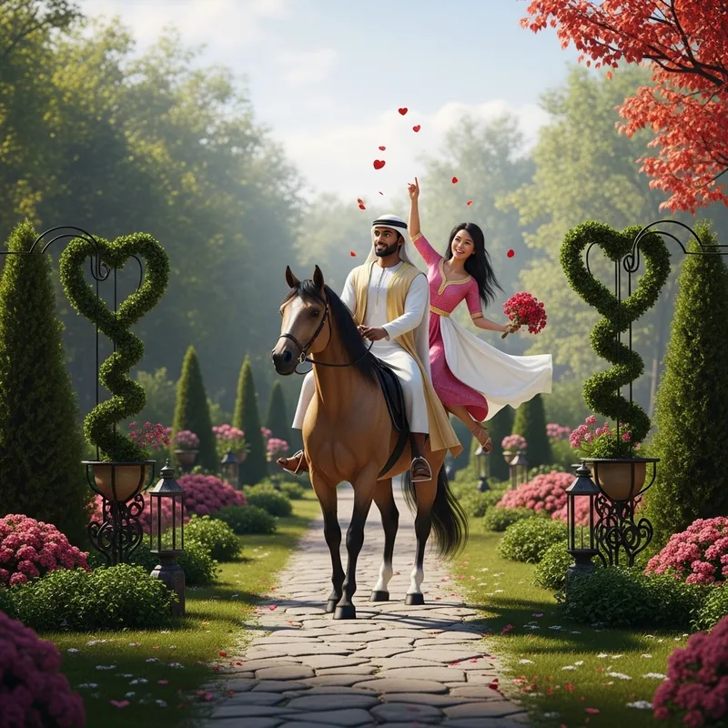 3D Prince and Girlfriend Horse Ride. Celebrate Velentain in Lovely Garden