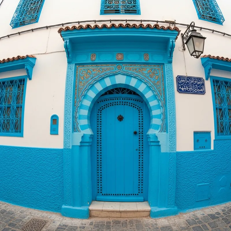Exploring Tunisian Heritage: Vibrant Cyan and Indigo Blue Door