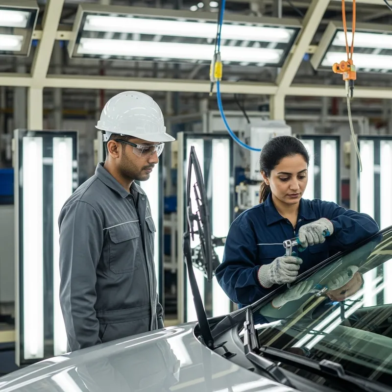 Automotive Assembly: Witnessing Windshield Wiper Installation