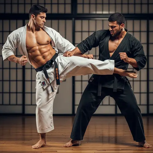 Muscular Hispanic Male Karate Skills | Explosive Kick Scene