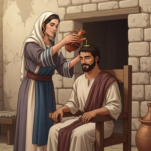 Ancient Israelite Scene: Reverent Olive Oil Ceremony