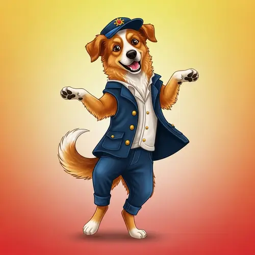 Joyful Mixed-Breed Dog Dancing Illustration