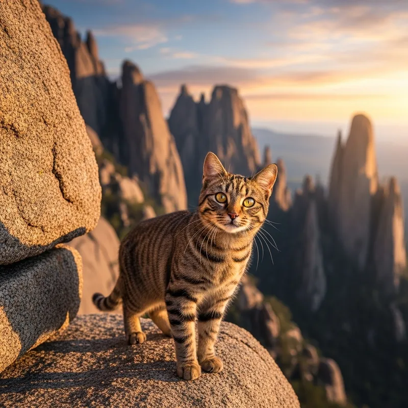 Fearless Rock Cat: The Tabby Explorer in Nature's Grandeur