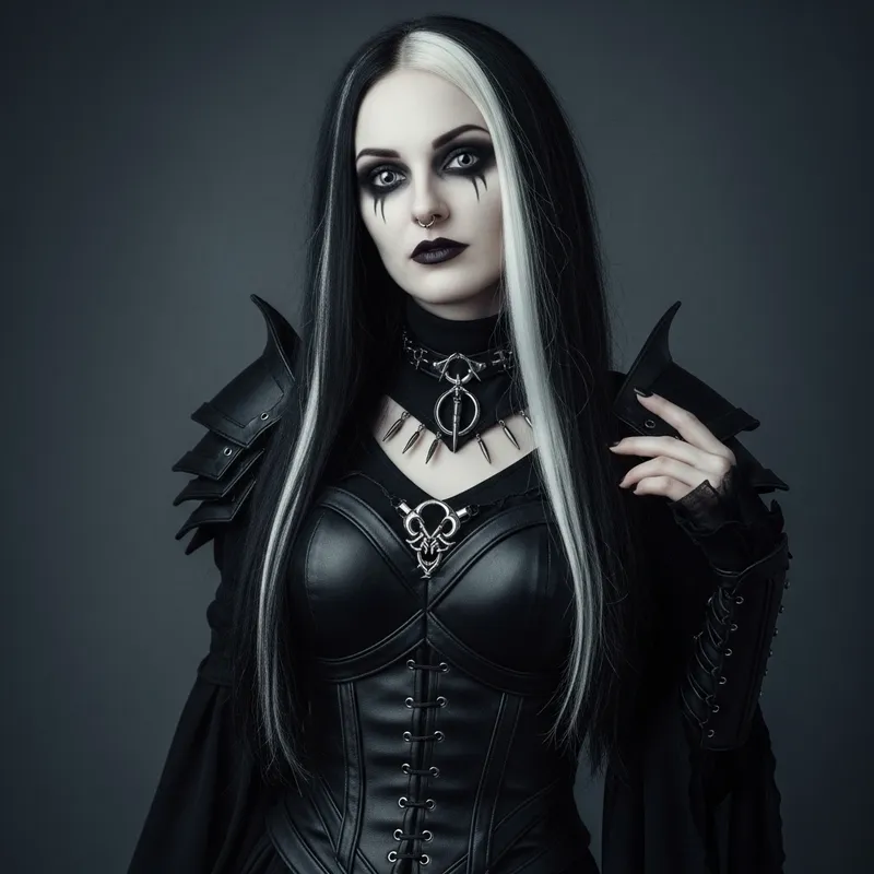 Enchanting Gothic Beauty with Striking Features in Fantasy Setting