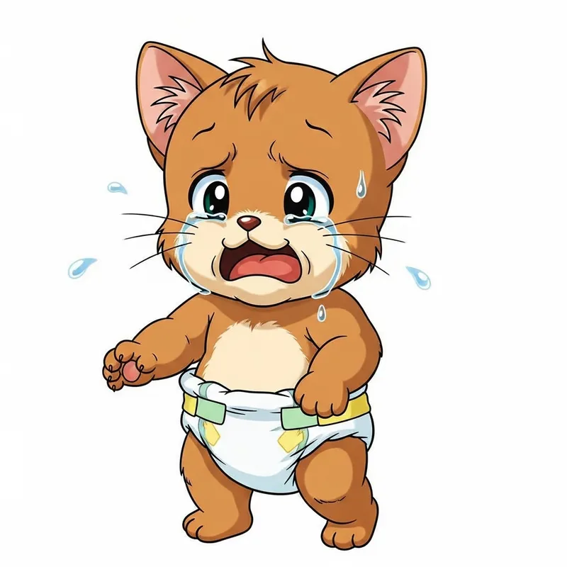 Baby Furry Crying in Diaper | Anime Art