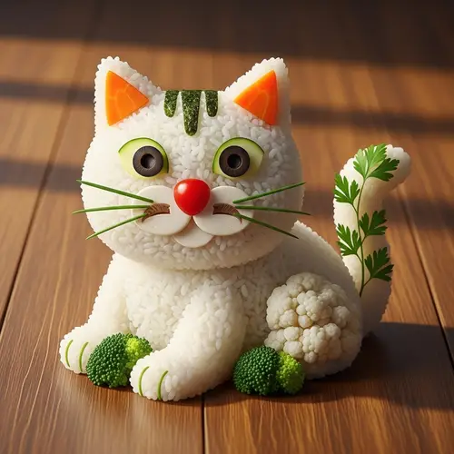 Cat-shaped Rice Illustration: Whimsical Food Art Display