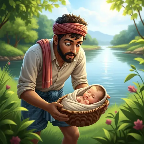 Peaceful Scene of Baby Found by River