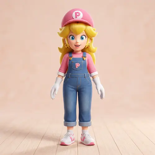Short Princess Peach in Blue Denim Dungarees