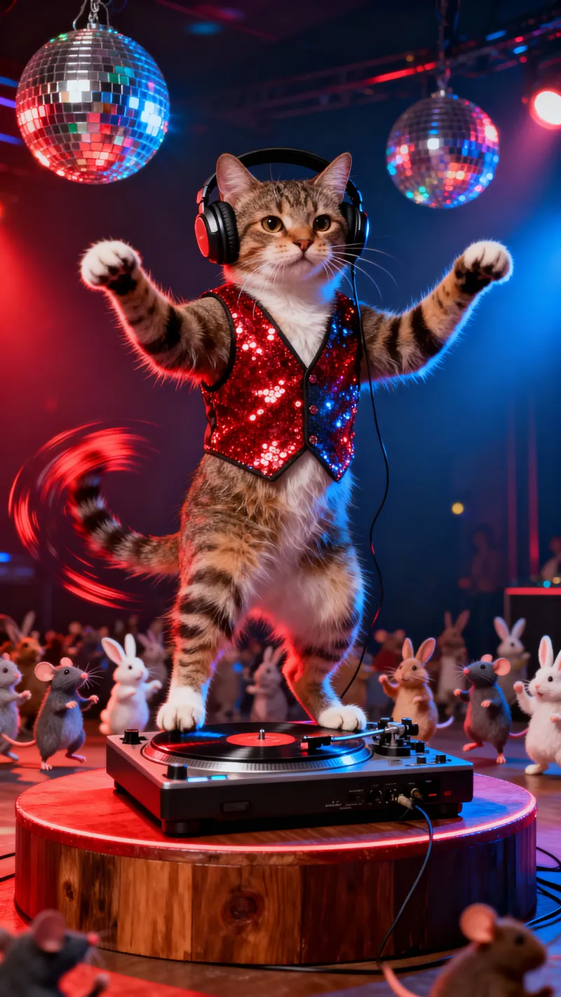 Realistic Cat DJ Disco Party