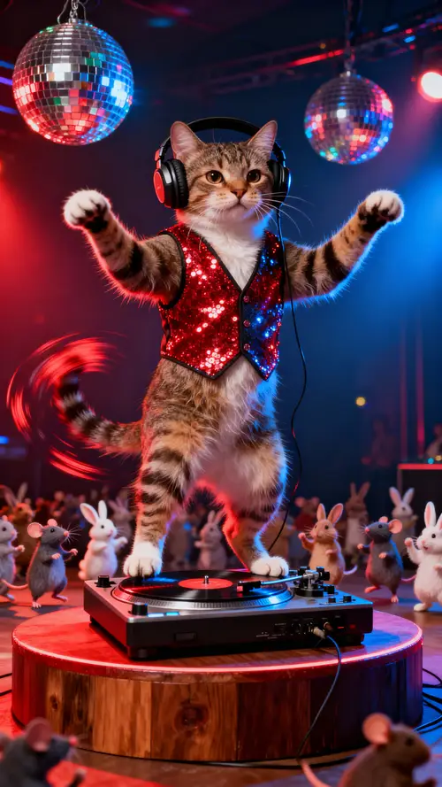 Realistic Cat DJ Disco Party