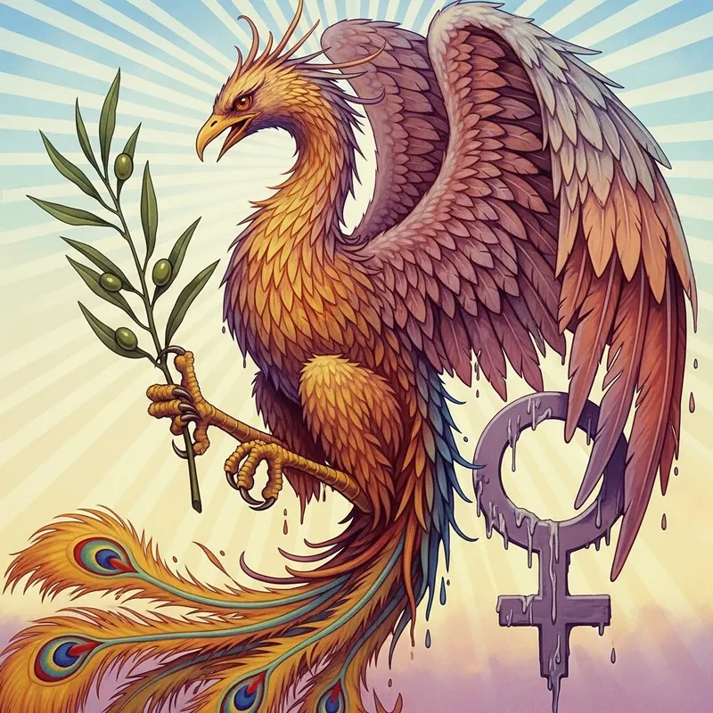 Surrealistic Phoenix: Female Symbol, Vibrant Colors, Salvador Dali Style