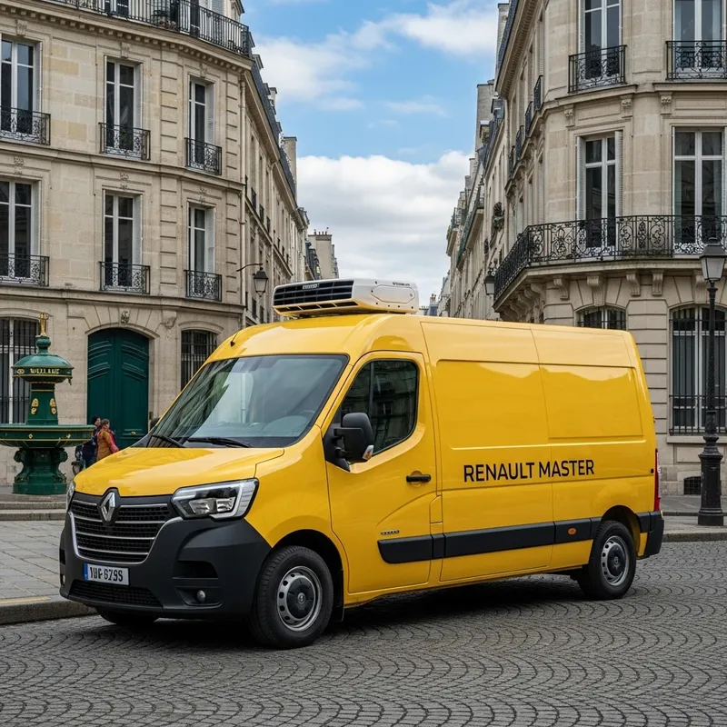 Yellow Renault Master 2020 Refrigerated Vehicle in Paris Street