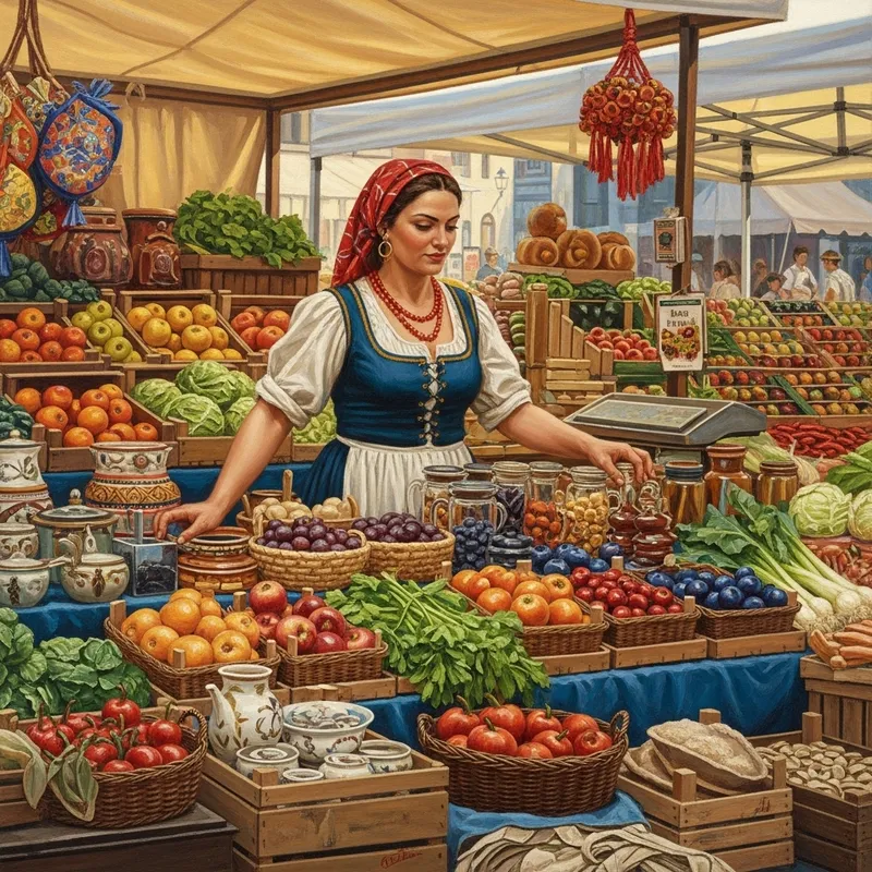 Italian Female Merchant - Traditional Market Scene