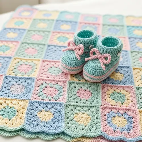 Intricately Designed Crochet Baby Blanket & Booties | Handmade Warmth