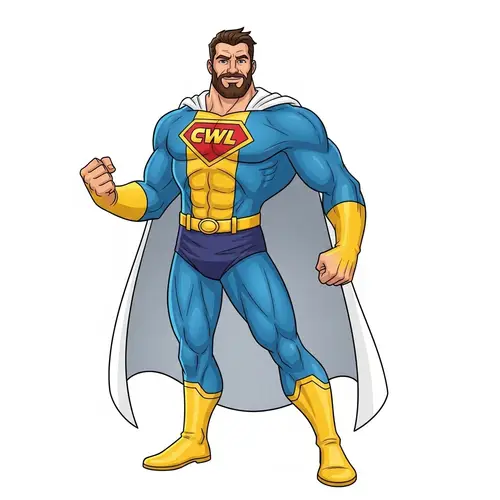 Caucasian Superhero with Beard | CWL Logo