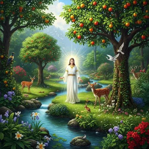 Divine Entity in Lush Garden of Eden