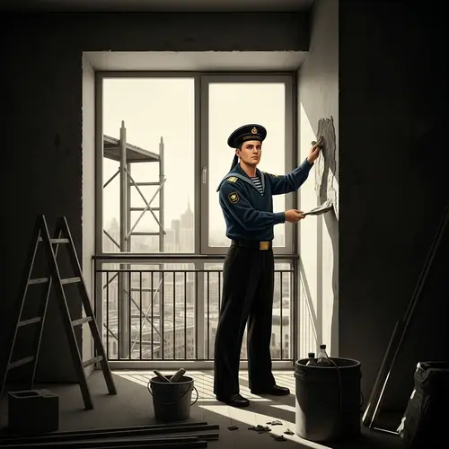 Vintage Russian Sailor Painting in Modern Urban Setting