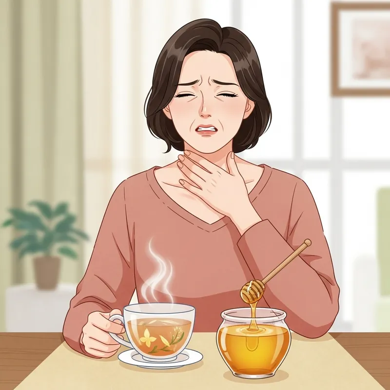 Soothing Herbal Tea for Sore Throat Relief - East Asian Woman Illustration