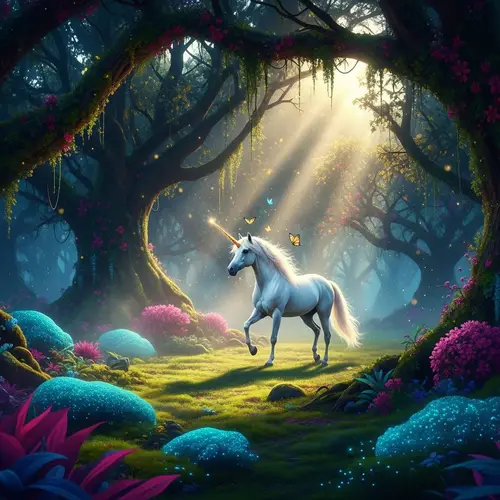 Enchanting Mystical Forest Scene with Unicorn | Magical Realism