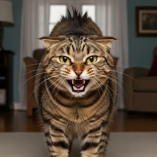 Furious Domestic Cat in Defensive Stance | Intense Feline Image