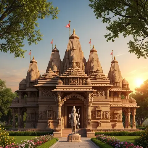 Stunning Hindu Temple 'Ram Mandir' - Grand Architecture & Serene Surroundings