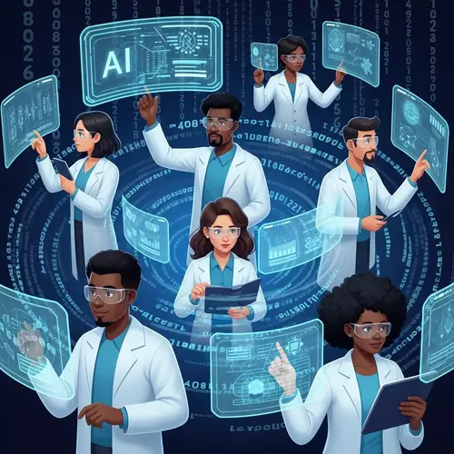 Diverse Scientists Exploring Artificial Intelligence | Futuristic AI Illustration