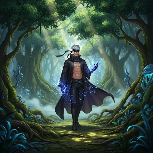 Mystical Silver-Haired Character in Black Cloak