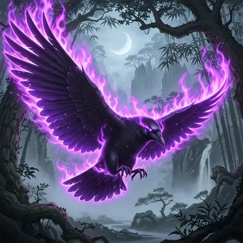 Massive Black Crow from China - Enveloped in Purple Flame