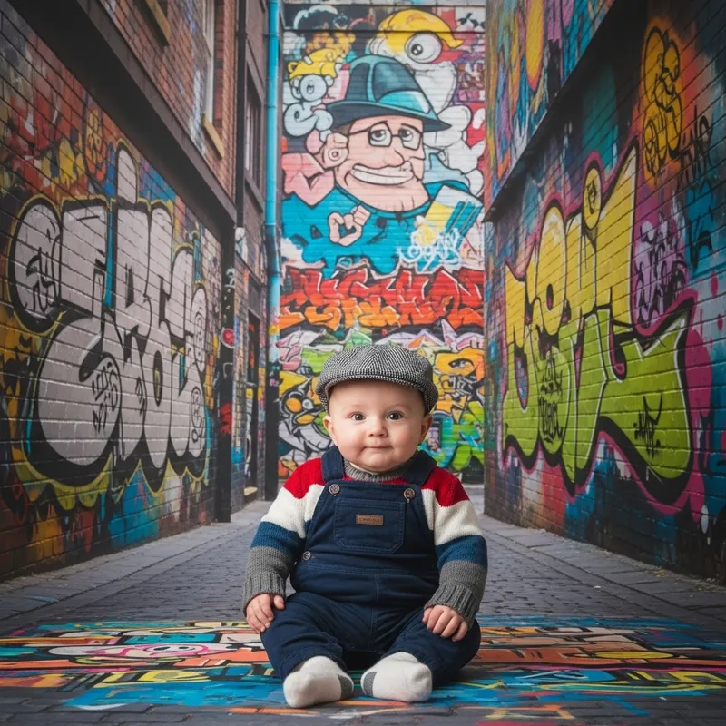 Playful Baby with Graffiti: Innocence and Wonder Captured