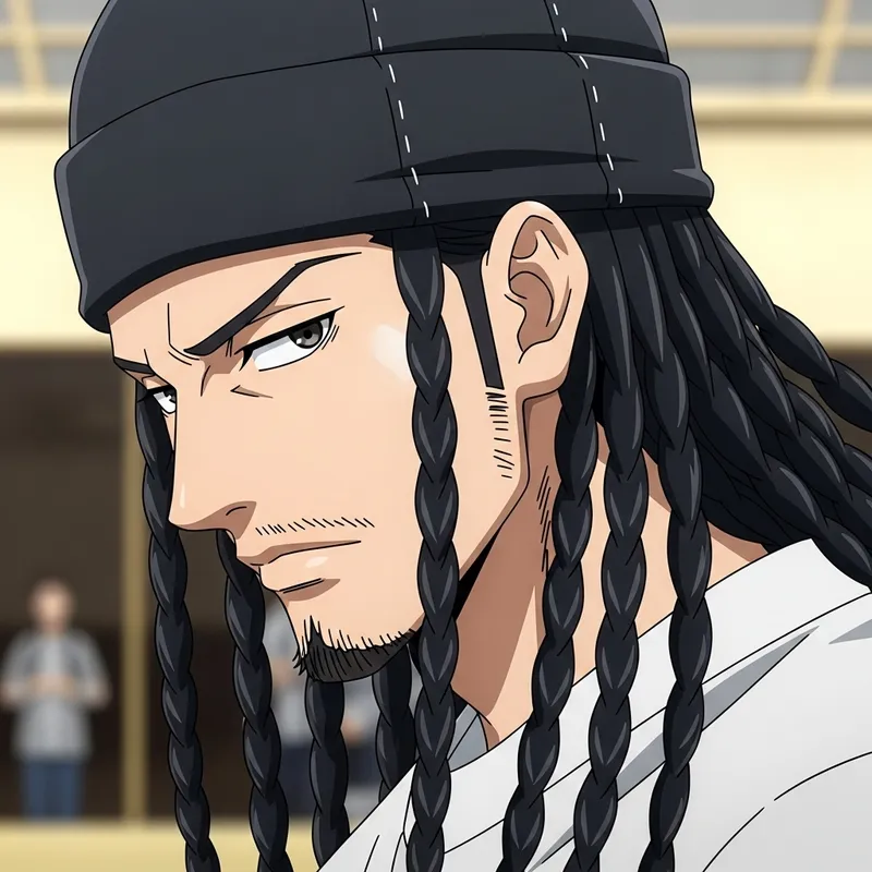 Anime Character with Long Black Braids and Goatee