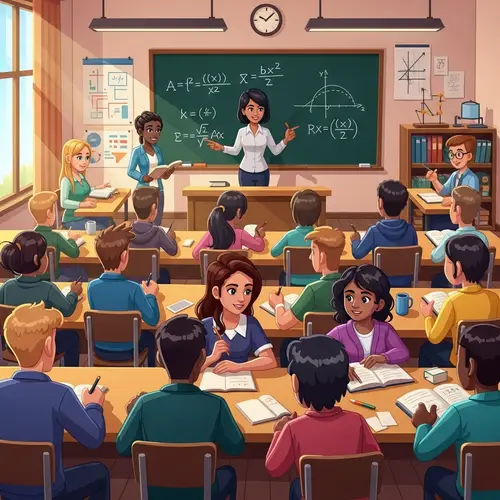 Lively College Math Classroom Scene | Diverse Students & Calculus