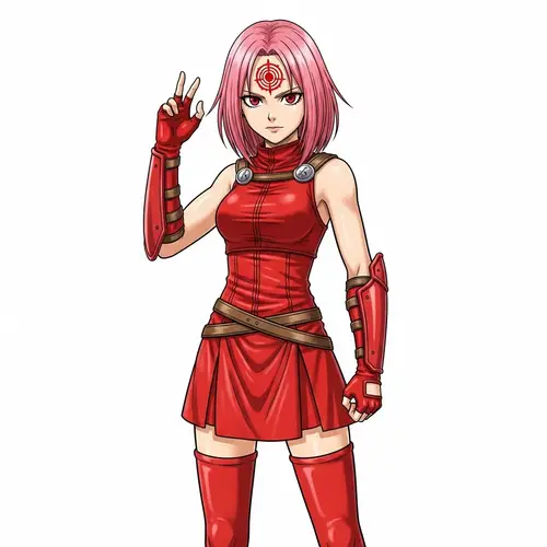 Manga-Style Female Character with Athletic Build and Pink Hair