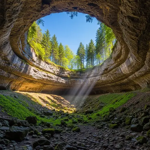 Big Gape Cave: Natural Entrance in Lush Green Forest