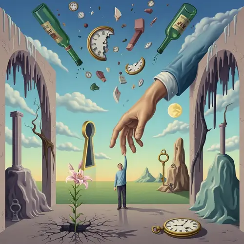 Surrealism Artwork: Substance Dependency Emotions & Symbolic Struggle