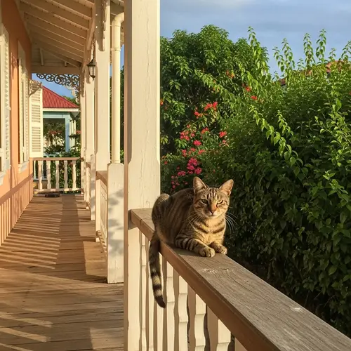 Cat Perched on Cayenne Porch