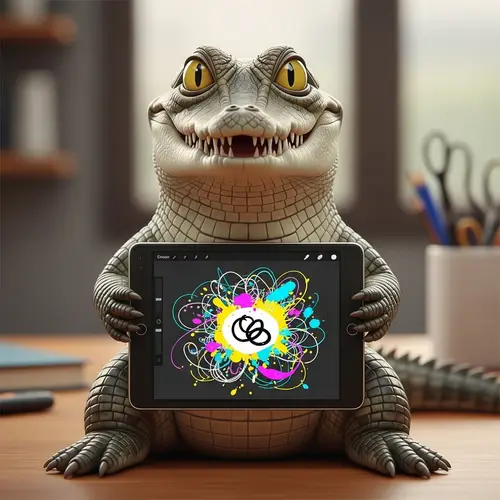 Funny Crocodile Holding Tablet | Digital Sketchpad Design