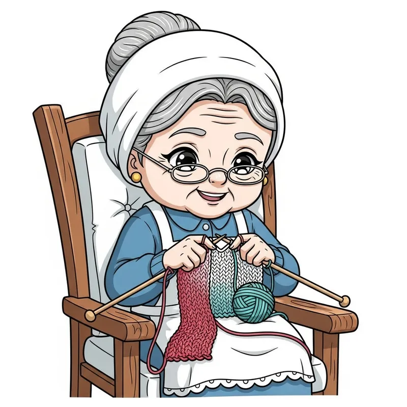Grandma Knitting Anime - Chibi Kawaii Coloring Book