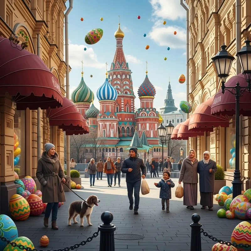 Colorful Easter Eggs on Moscow Streets: Vibrant Celebration