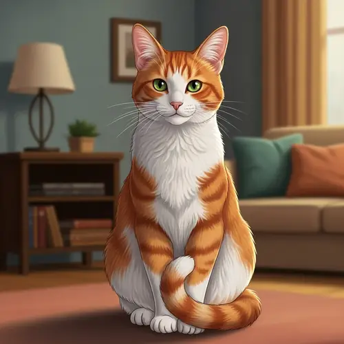 Vibrant Orange and White Domestic Feline Illustration