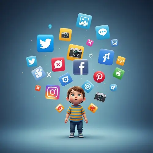 Child Surrounded by Social Media Icons | Digital Illustration