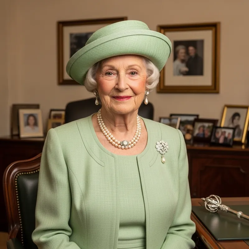 Queen Elizabeth II in Regal Green Dress Suit