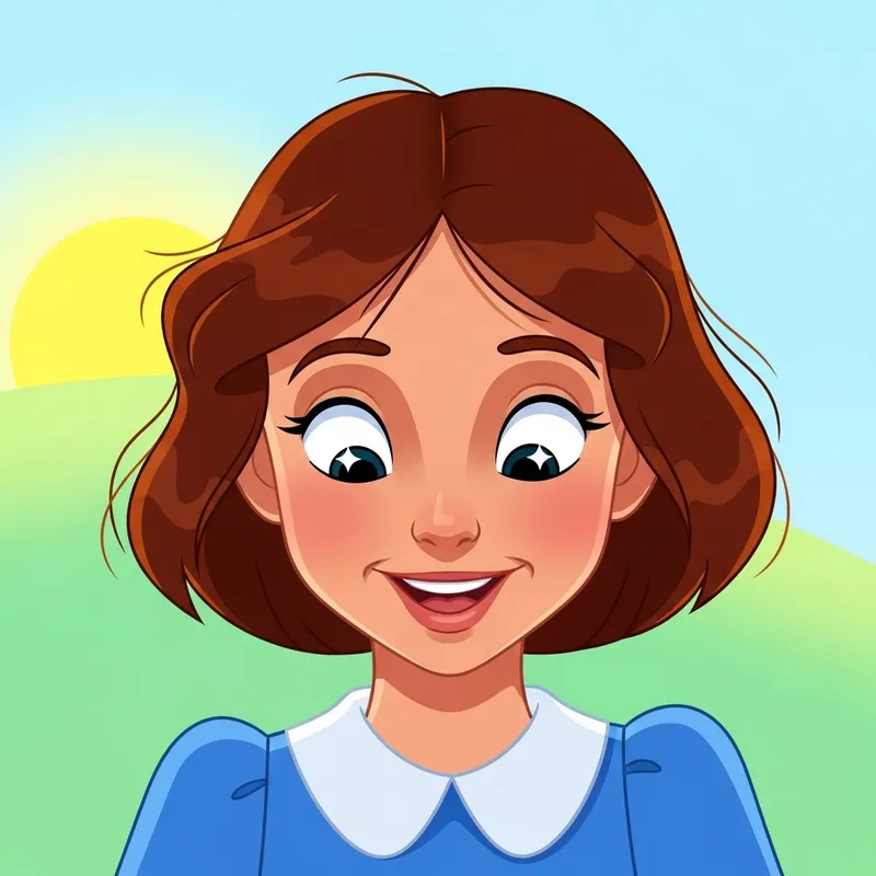 Vibrant Cartoon Style Brown Hair Girl Art